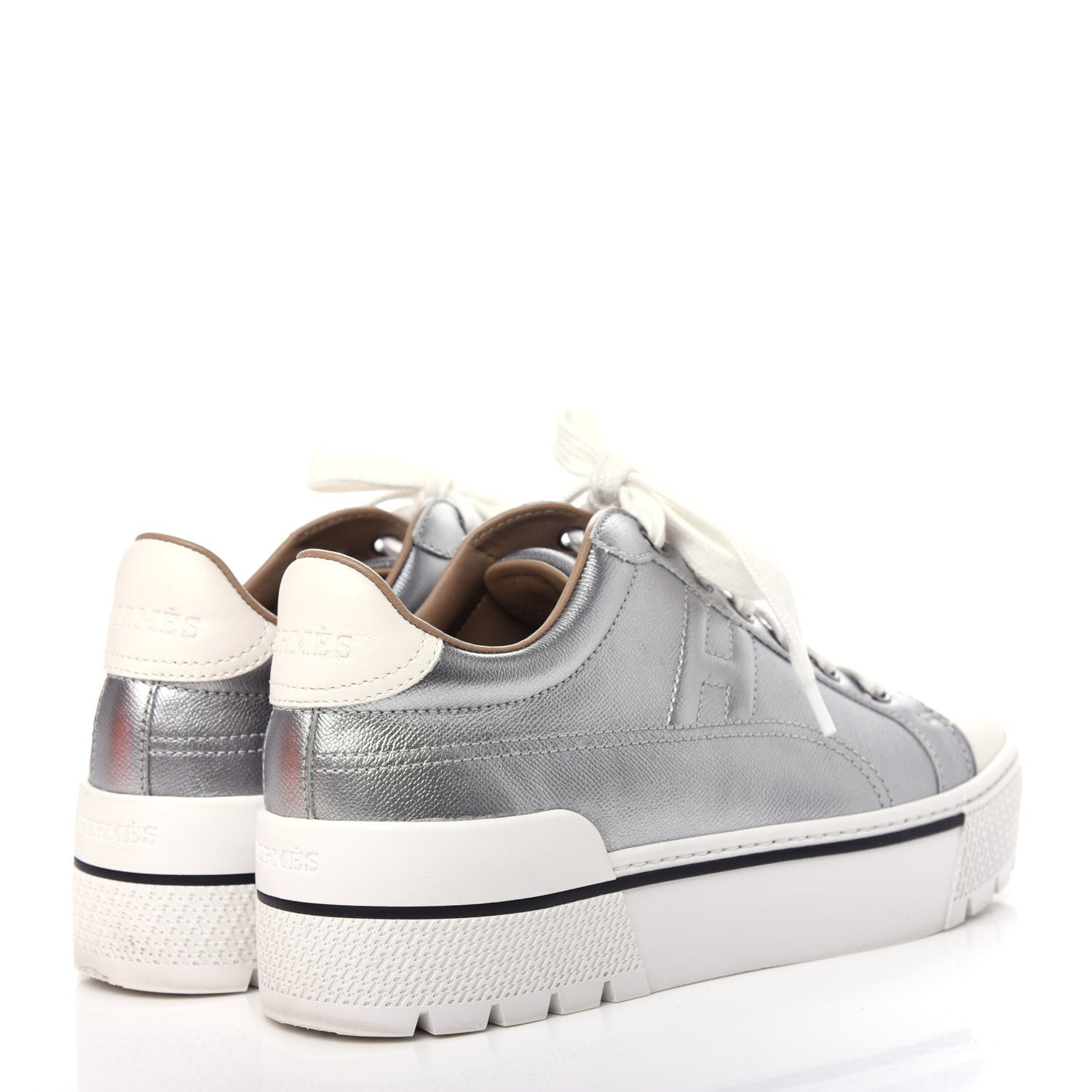 Hermes Metallic Epsom Womens Voltage Sneakers 35 Gris Argente Vieilli Black 4 of 11