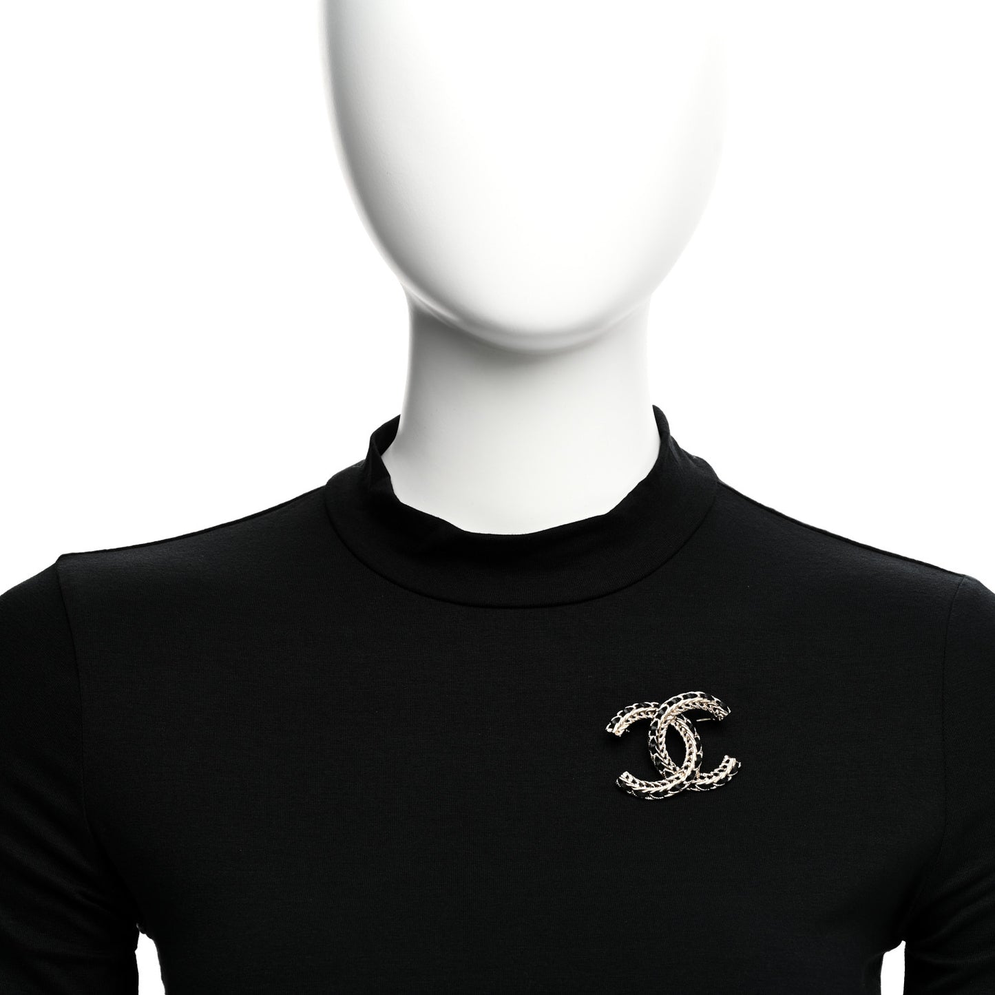 Lambskin Chain CC Brooch Black Gold