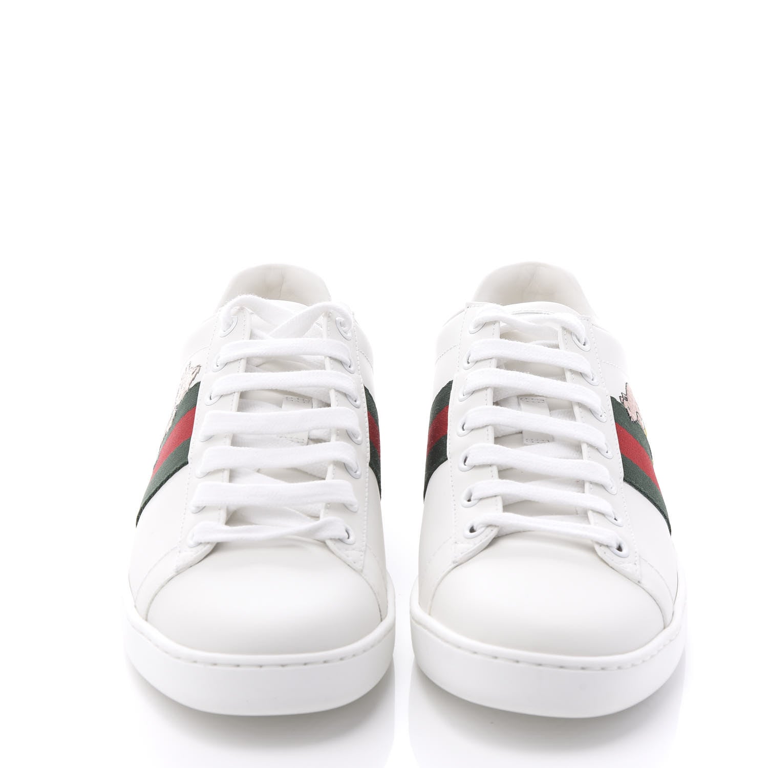 Gucci Calfskin Web Pig Kitten Embroidered Womens Ace Sneakers 37.5 White 2 of 8