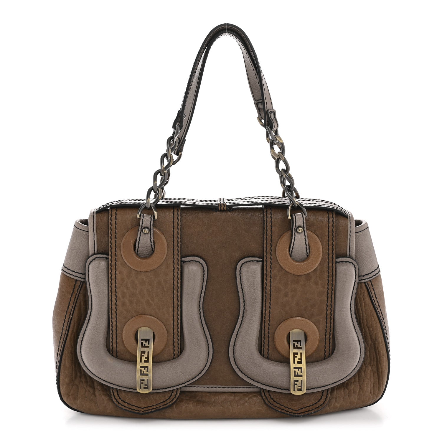 Fendi Calfskin B Bag Brown Grey 1 of 15