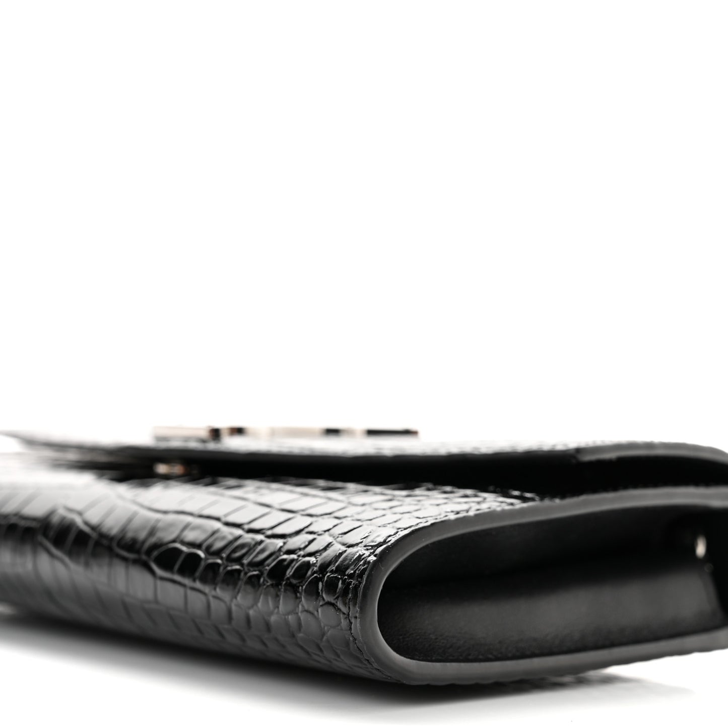 Calfskin Crocodile Embossed Monogram Uptown Chain Wallet Black