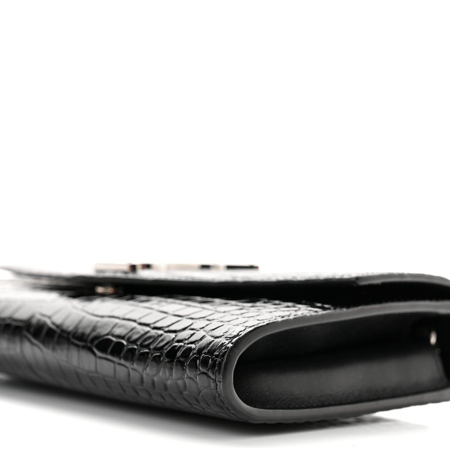 Saint Laurent Calfskin Crocodile Embossed Monogram Uptown Chain Wallet Black 11 of 11
