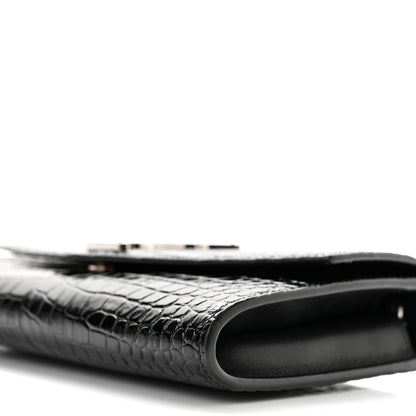 Saint Laurent Calfskin Crocodile Embossed Monogram Uptown Chain Wallet Black 11 of 11