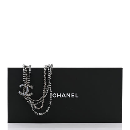 Chanel Crystal Pearl Lambskin CC Multi Strand Necklace Grey Silver 7 of 7