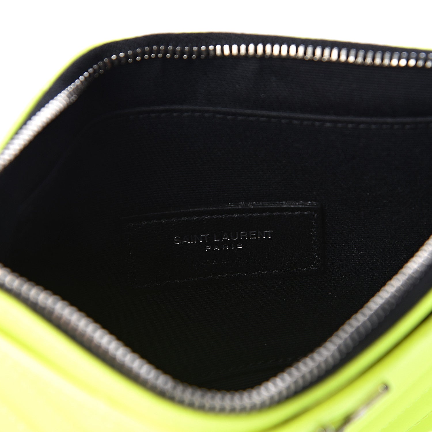 Saint Laurent Patent Grain De Poudre Matelasse Chevron Monogram Bill Pouch Neon Yellow 8 of 11