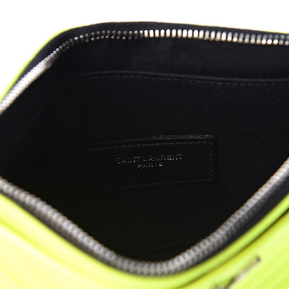 Saint Laurent Patent Grain De Poudre Matelasse Chevron Monogram Bill Pouch Neon Yellow 8 of 11