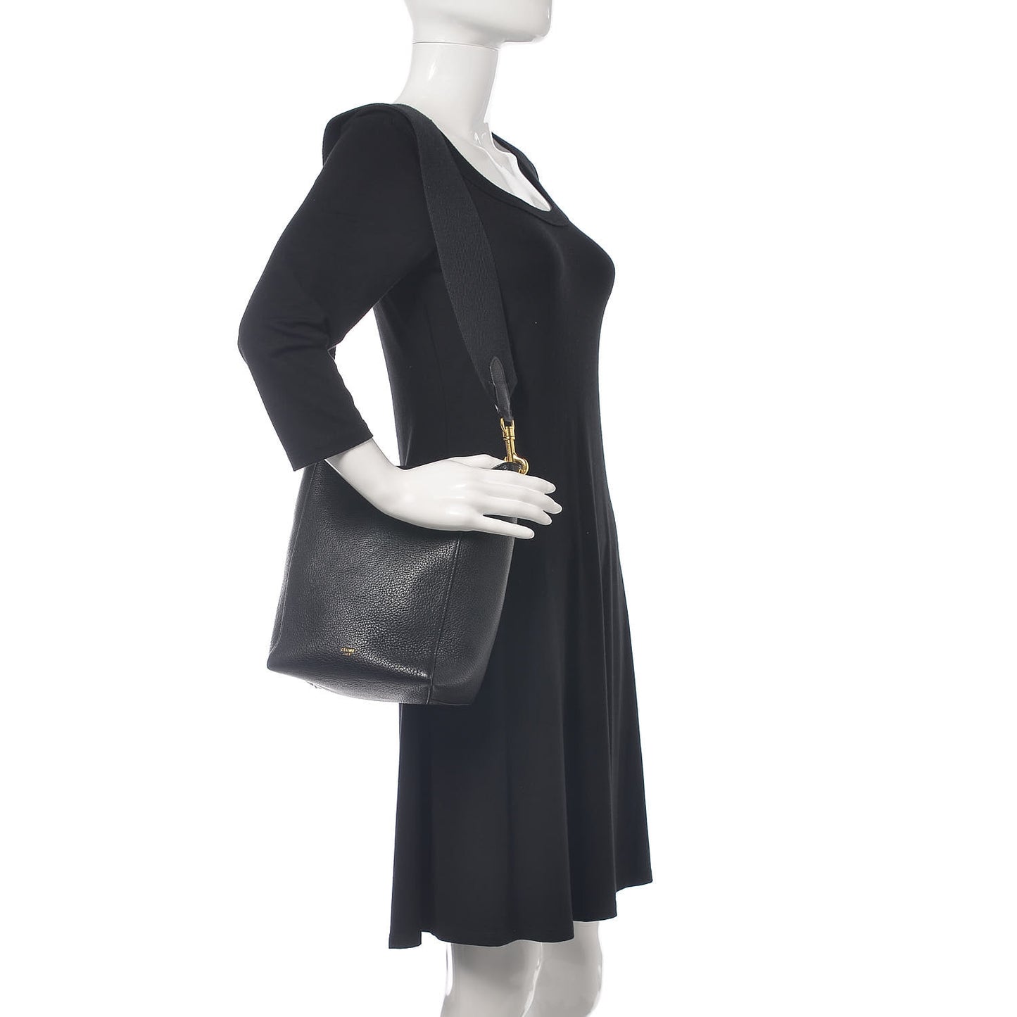 Soft Grained Calfskin Small Sangle Bucket Bag Black