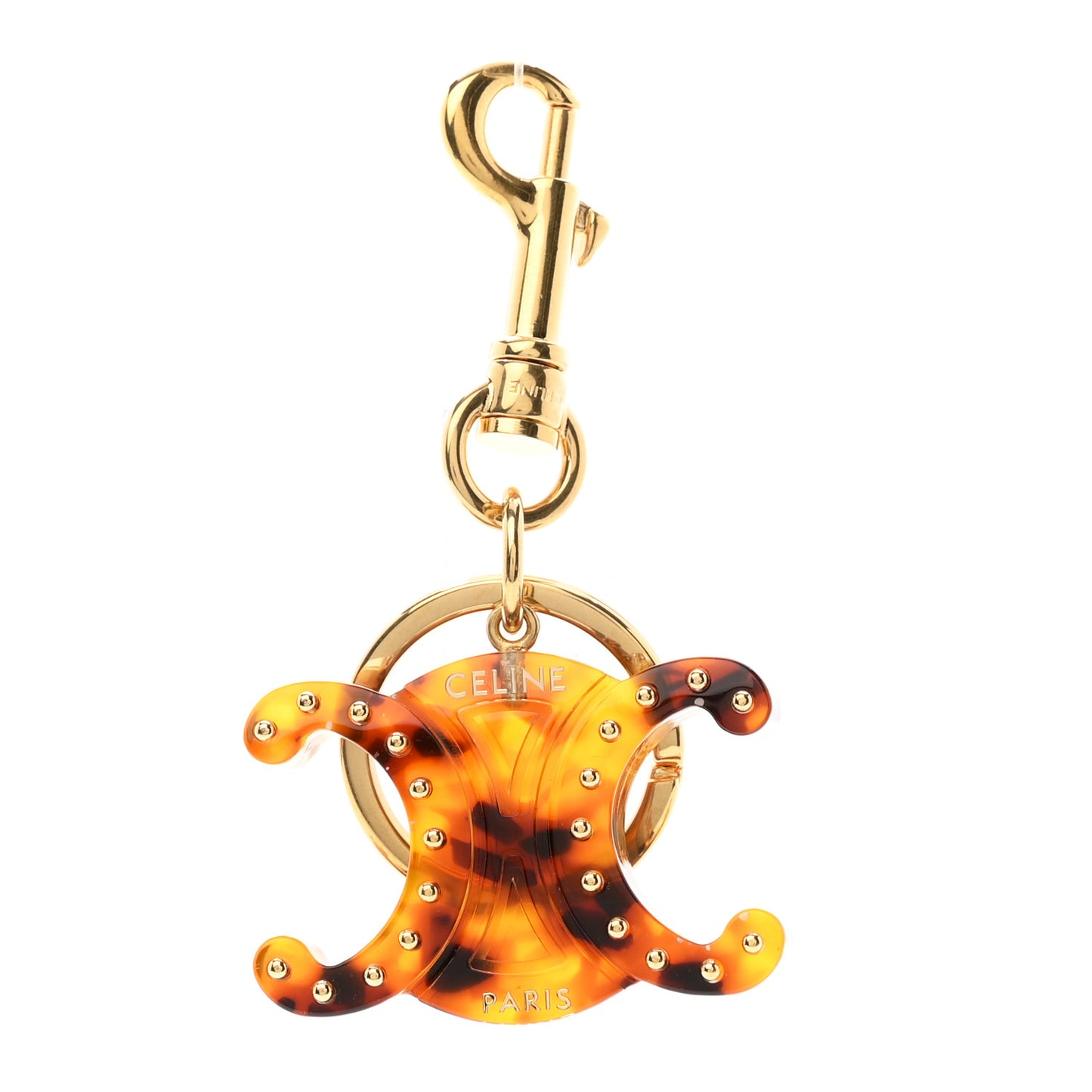 Plexiglass Studded Triomphe Keyring Charm Tortoise
