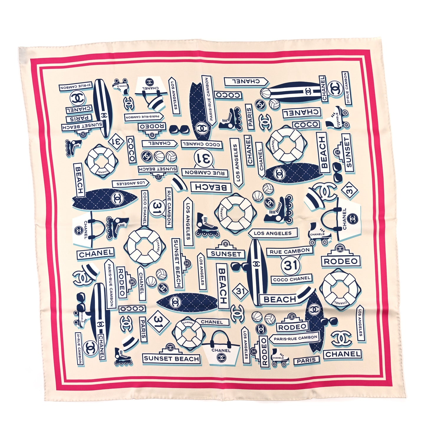 Silk CC Coco Beach Square Scarf Ecru Multicolor