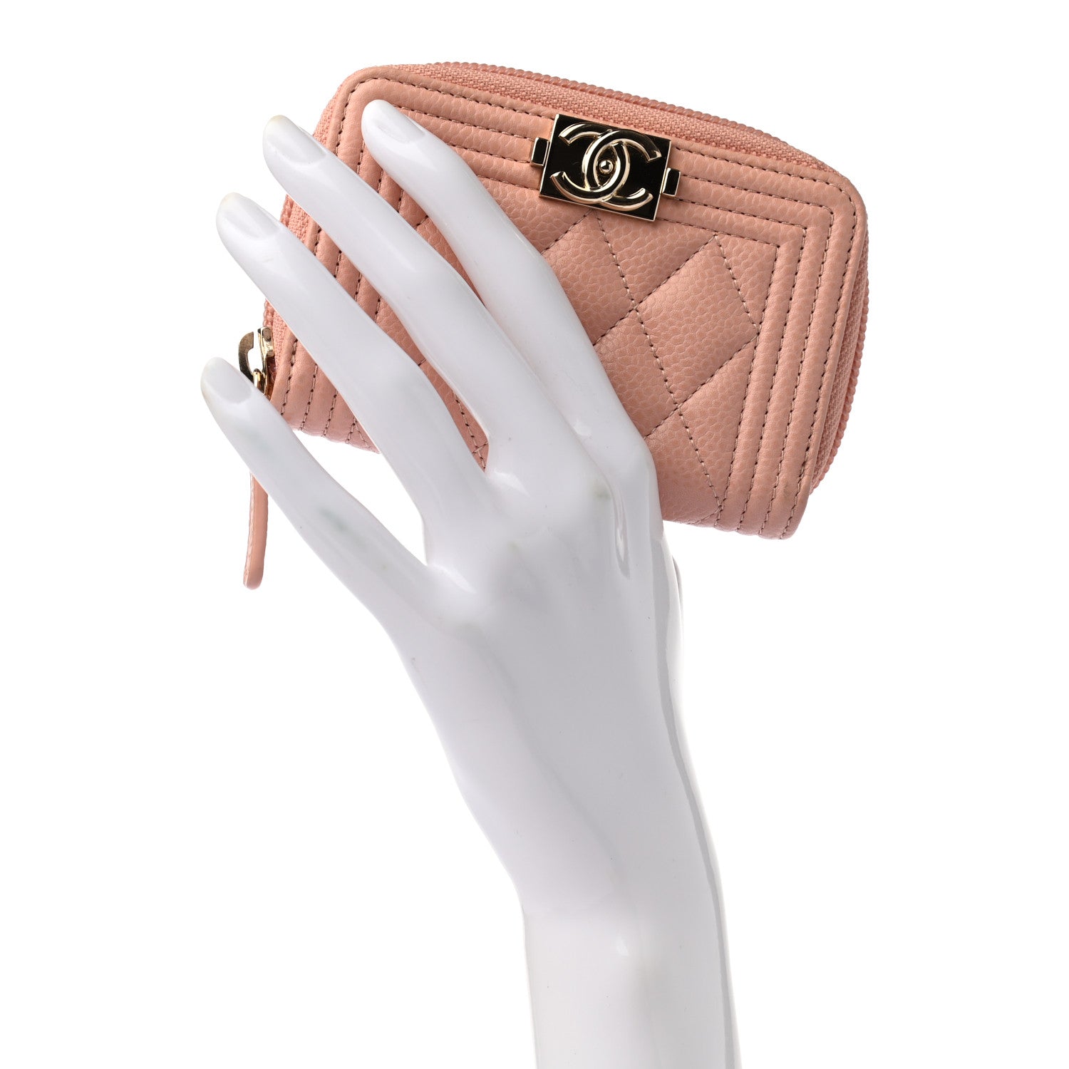 Chanel Caviar Quilted Boy Zip Around Coin Purse Wallet Light Pink 2 of 7