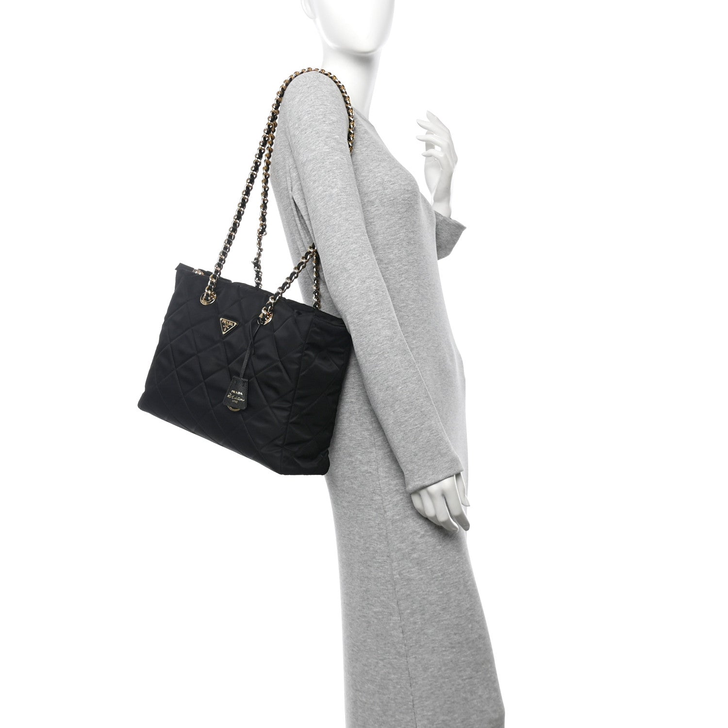 Prada Re-Nylon Impunturato Saffiano Triangle Stitched Re-Edition 1995 Chaine Large Shoulder Bag Black 2 of 10