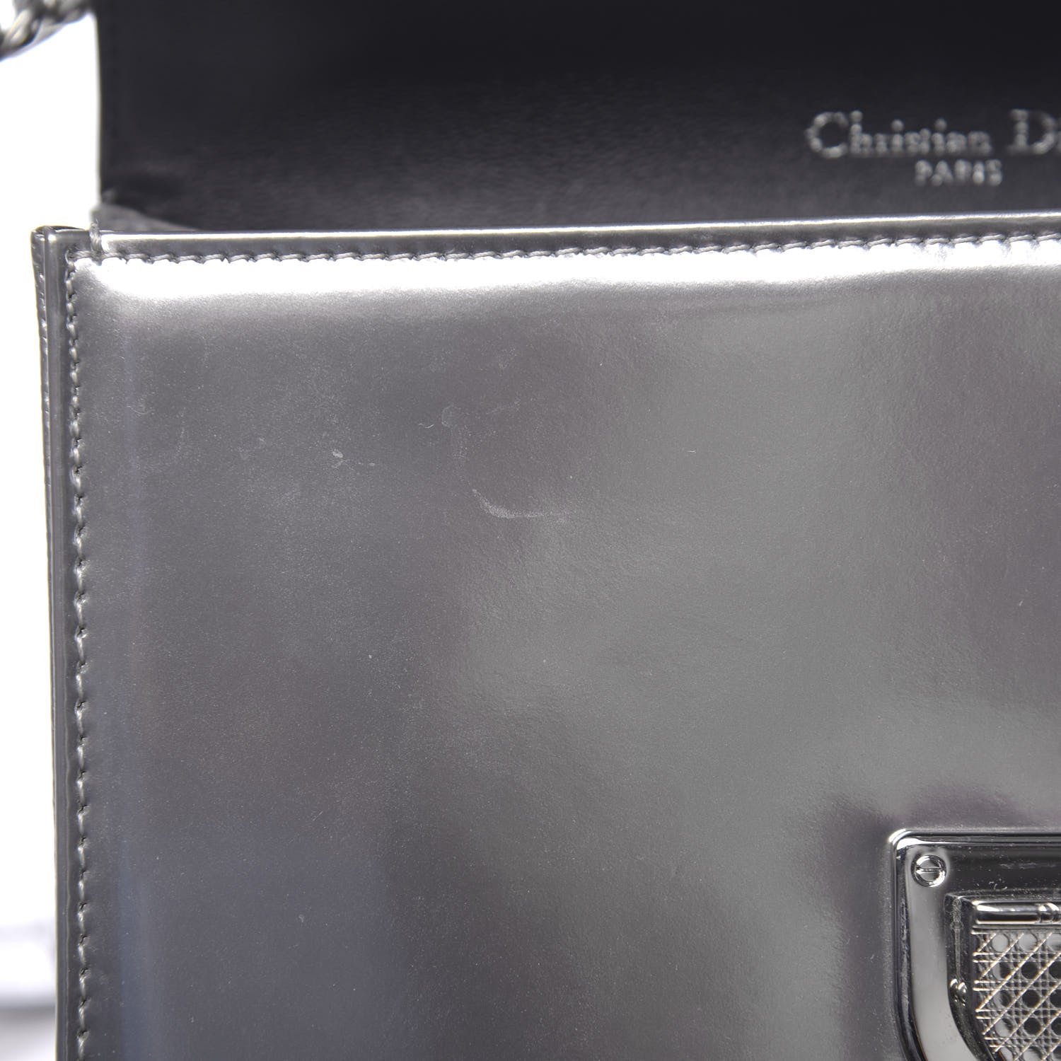 Christian Dior Metallic Patent Micro-Cannage Small Diorama Flap Bag Silver 10 of 12