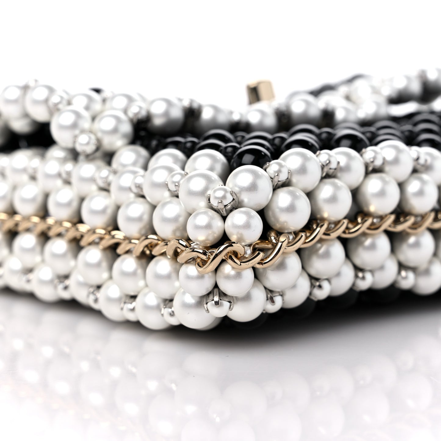 Crystal Pearl Beaded Mini Rectangular Flap Black White