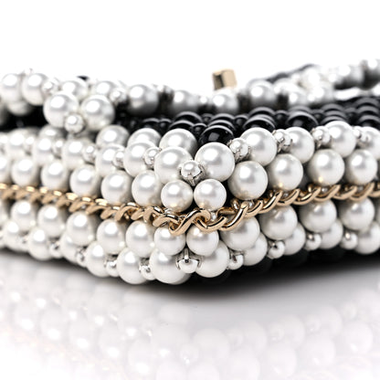 Chanel Crystal Pearl Beaded Mini Rectangular Flap Black White 8 of 10