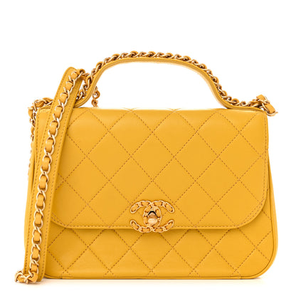 Chanel Lambskin Quilted Chain Infinity Top Handle Flap Yellow 1 of 12