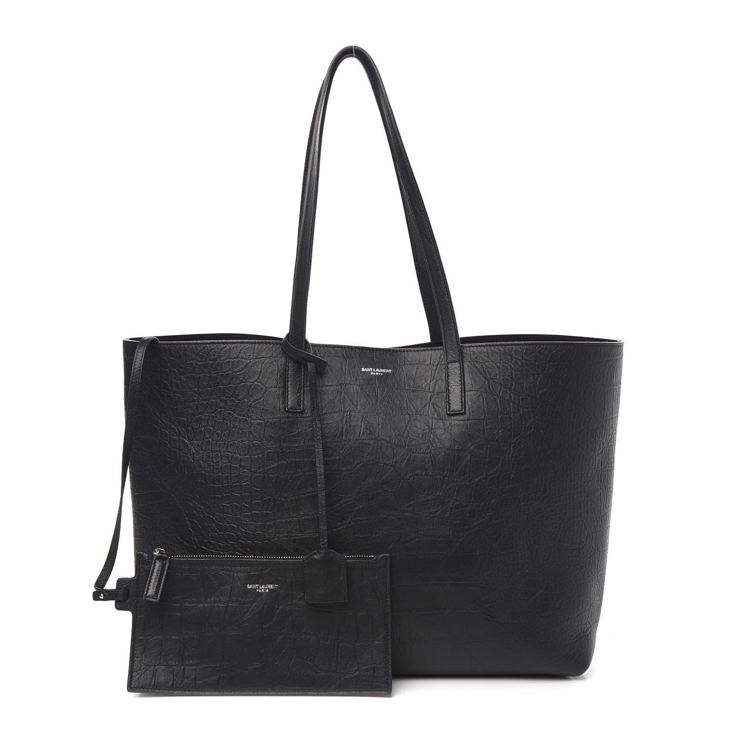 Saint Laurent Calfskin Crocodile Embossed Large Shopper Tote Black 1 of 11