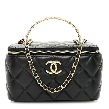 Chanel Lambskin Quilted Small Pearl Top Handle Vanity Case With Chain Black 1 of 10