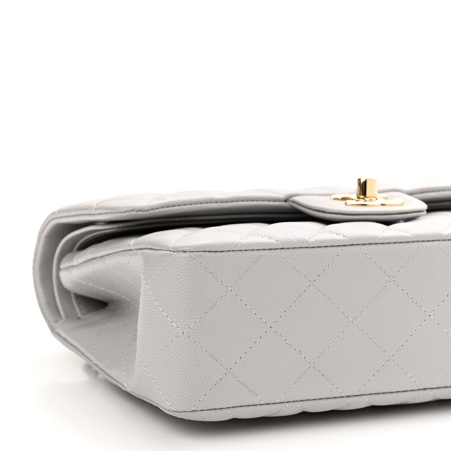 Caviar Quilted Small Double Flap Grey