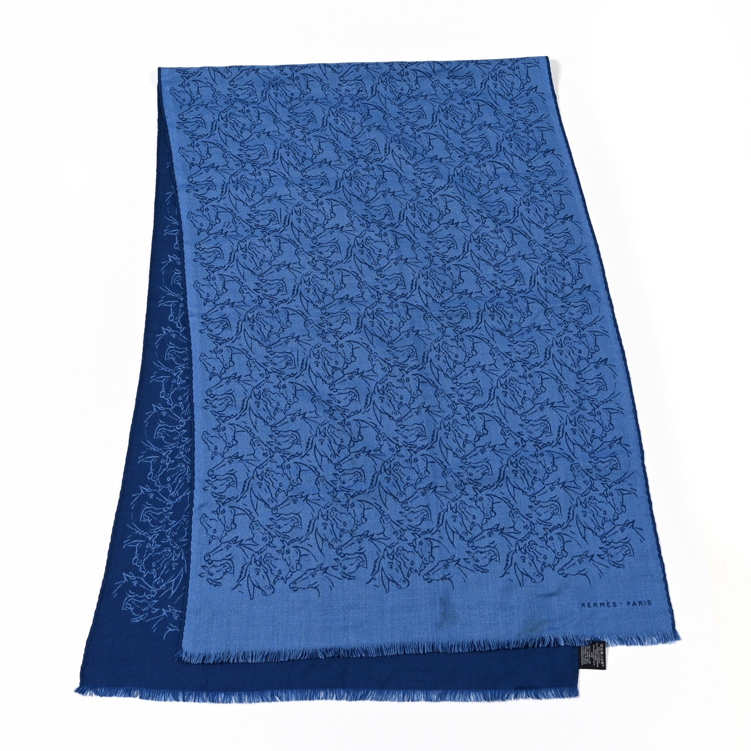 Hermes Cashmere Silk Whispering Horses Echarpe Muffler Mediterranee Indigo 2 of 11