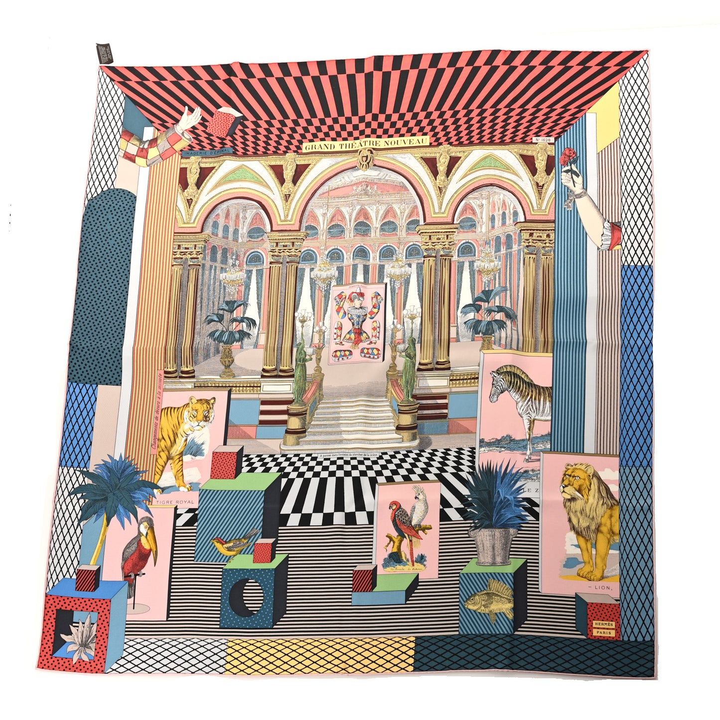 Silk Grand Theatre Nouveau Scarf 90 Bleu Vieux Rose Vert
