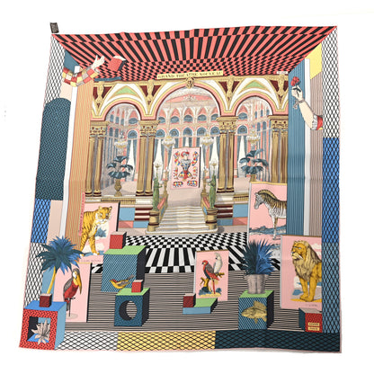 Hermes Silk Grand Theatre Nouveau Scarf 90 Bleu Vieux Rose Vert 2 of 10