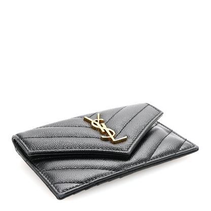 Saint Laurent Grain De Poudre Matelasse Chevron Monogram Compact Wallet Black 4 of 7