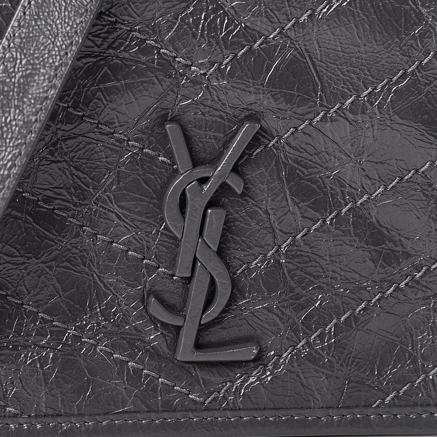 Saint Laurent Crinkled Calfskin Matelasse Monogram Niki Chain Wallet Storm 7 of 9