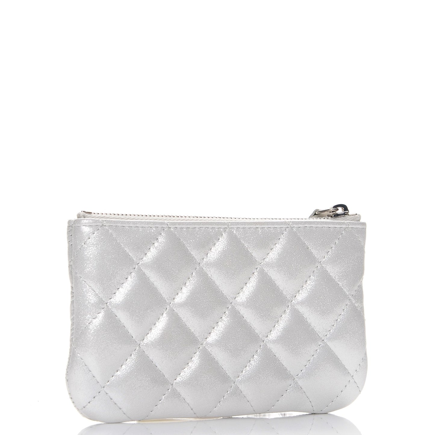 Metallic Lambskin Star Embossed Coin Purse Case Silver