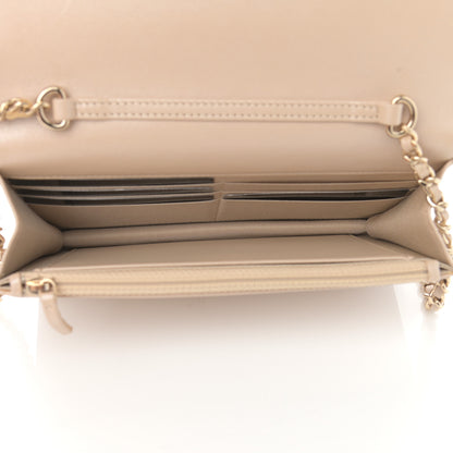 Chanel Iridescent Lambskin Quilted Pearl Wallet On Chain WOC Light Beige 6 of 12
