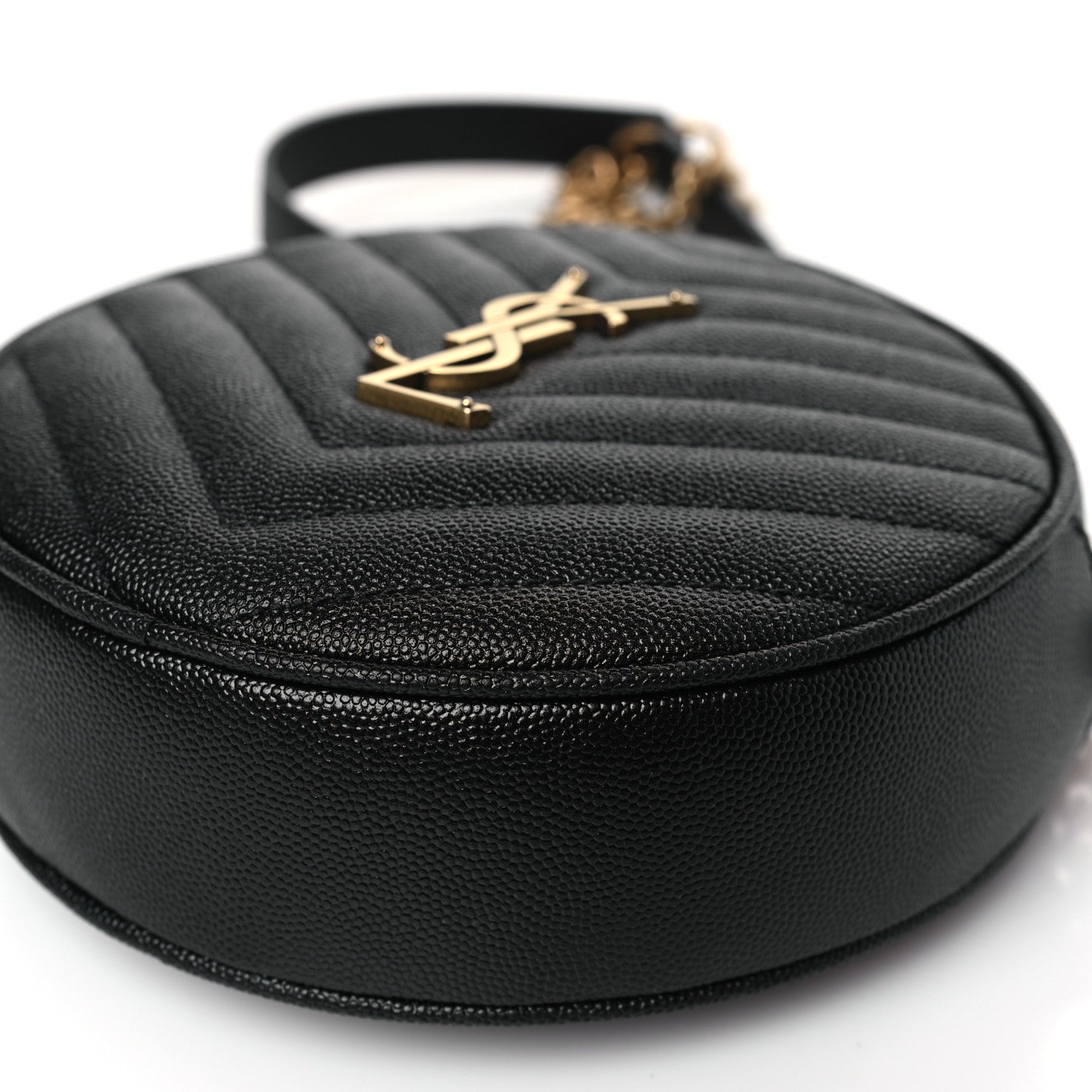 Saint Laurent Grain De Poudre Matelasse Chevron Quilted Round Vinyle Camera Bag Black 8 of 10