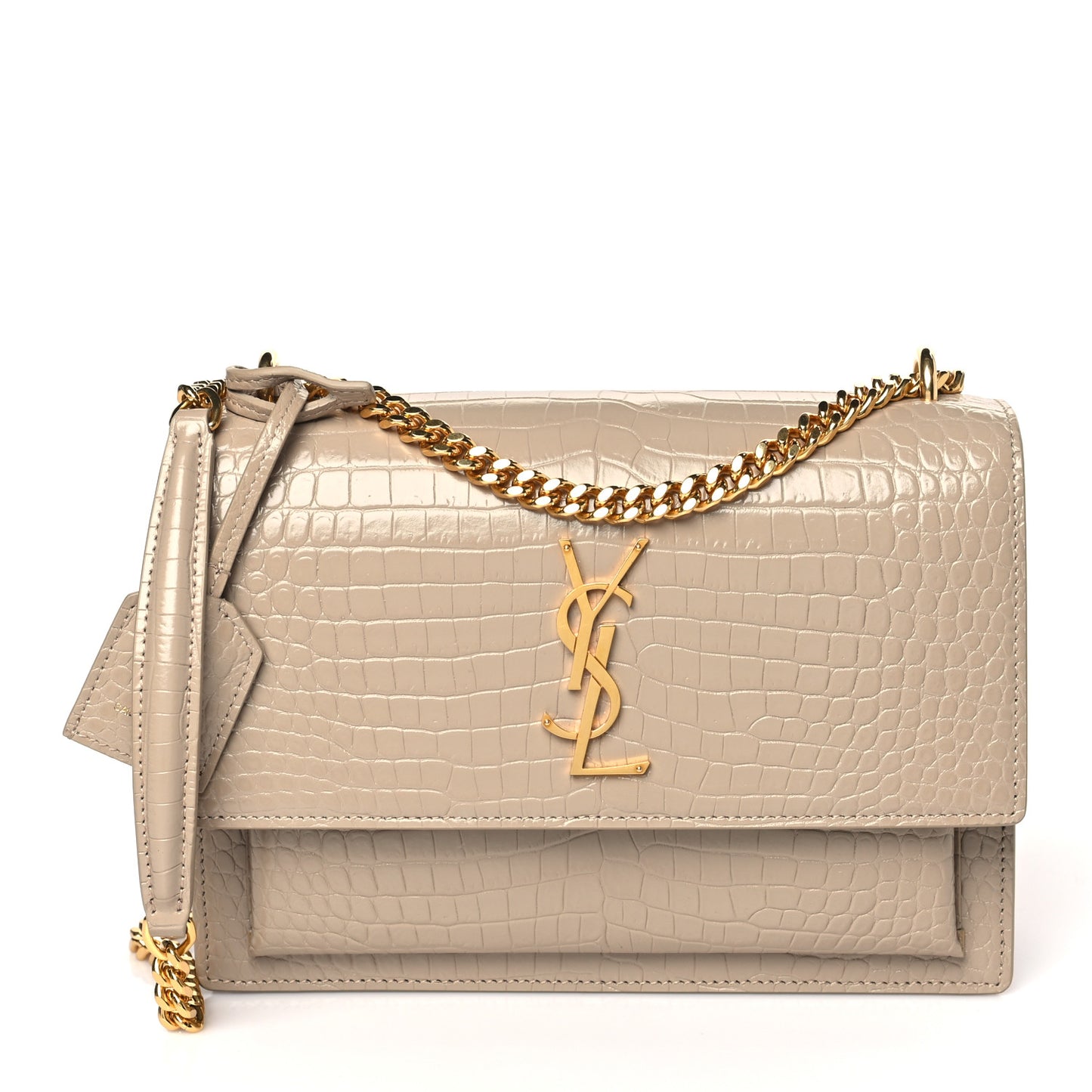 Calfskin Crocodile Embossed Medium Monogram Sunset Dark Beige