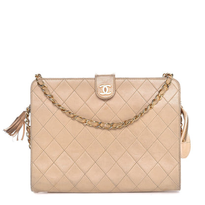 Chanel Lambskin Quilted Tassel Chain Bag Beige 1 of 11