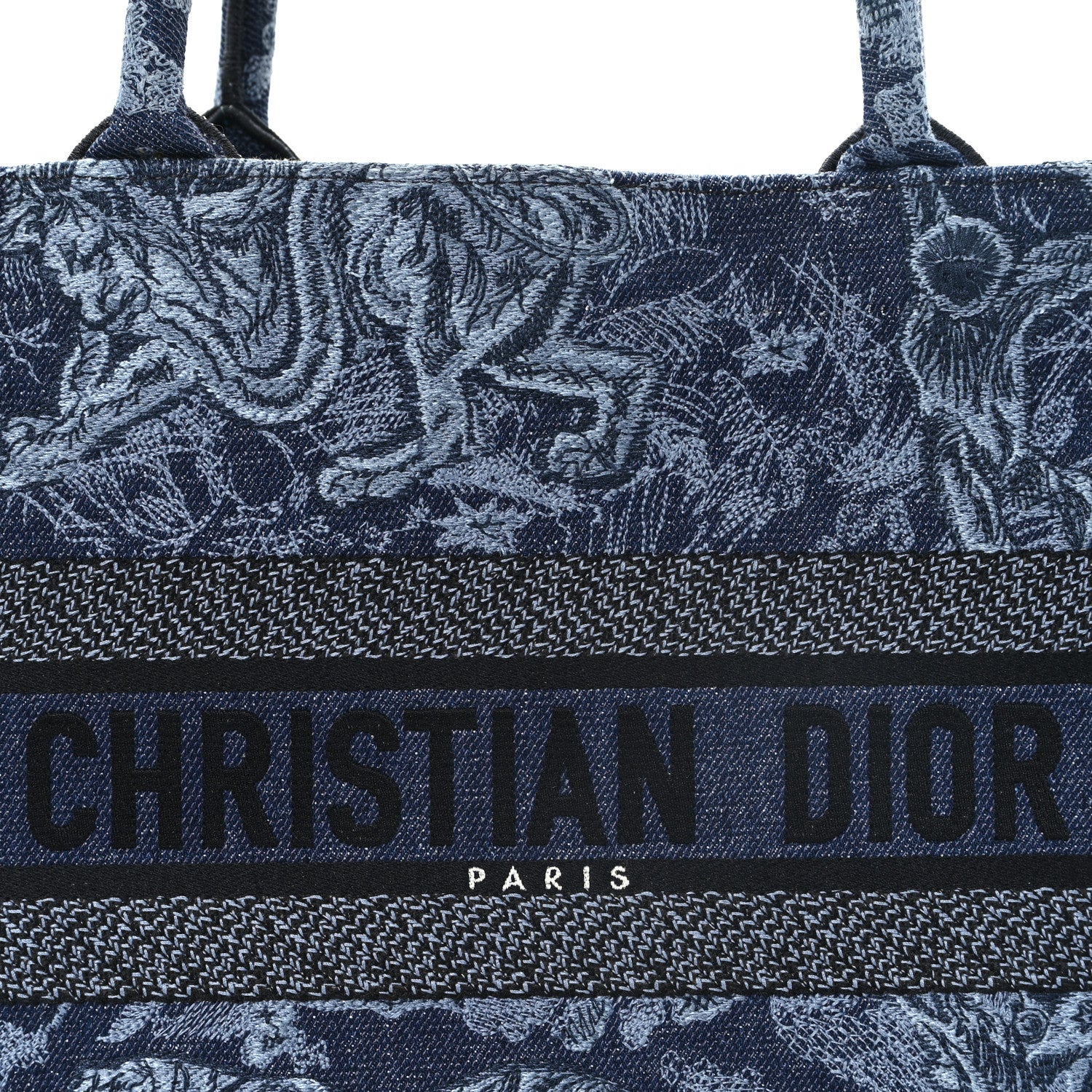 Christian Dior Canvas Embroidered Medium Dioriviera Toile De Jouy Book Tote Blue Black 9 of 12