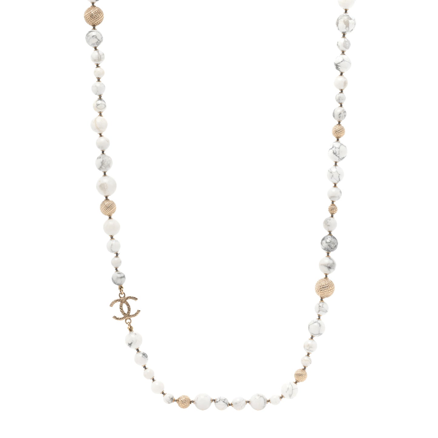 Marble Beaded CC Long Necklace Gold White