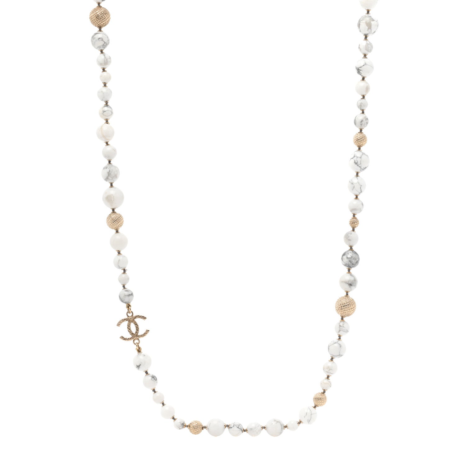 Chanel Marble Beaded CC Long Necklace Gold White 1 of 3