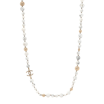 Chanel Marble Beaded CC Long Necklace Gold White 1 of 3