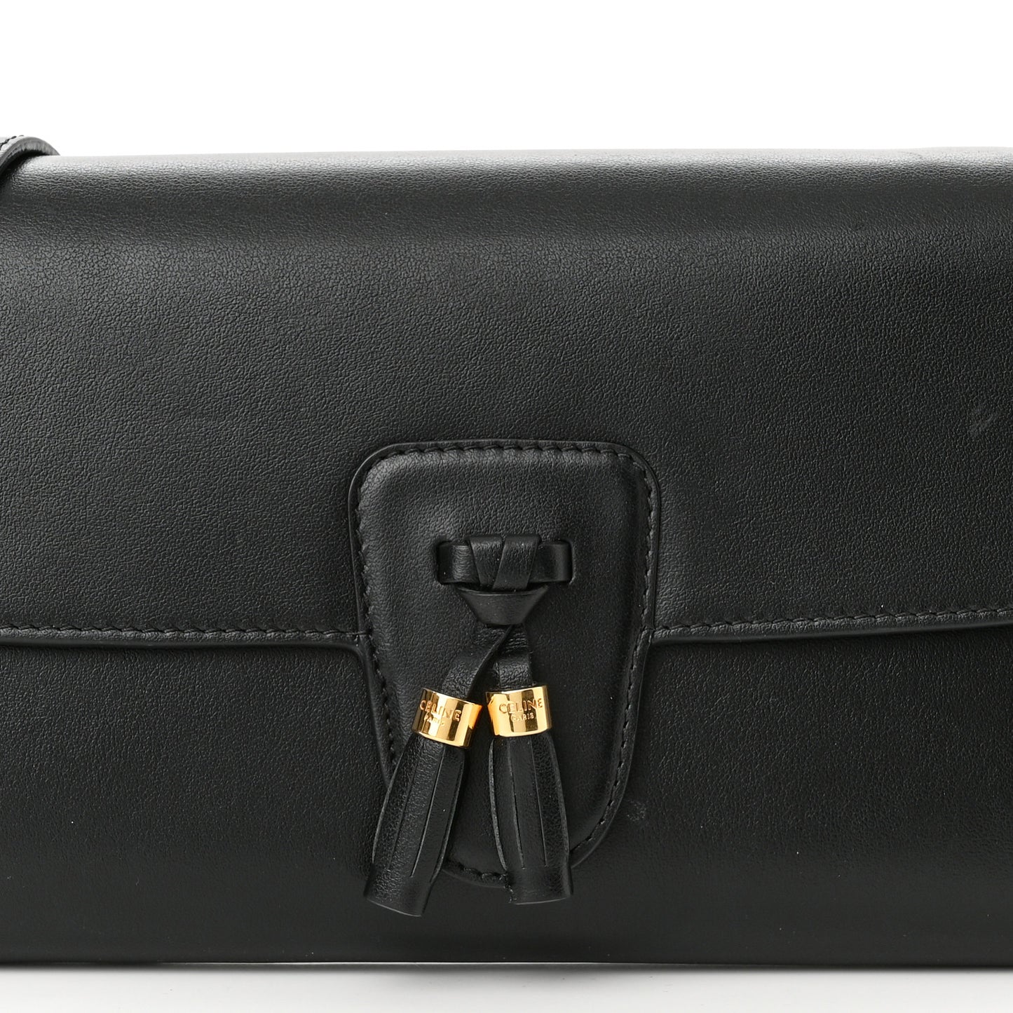 Smooth Calfskin Tassels Wallet On Strap Black