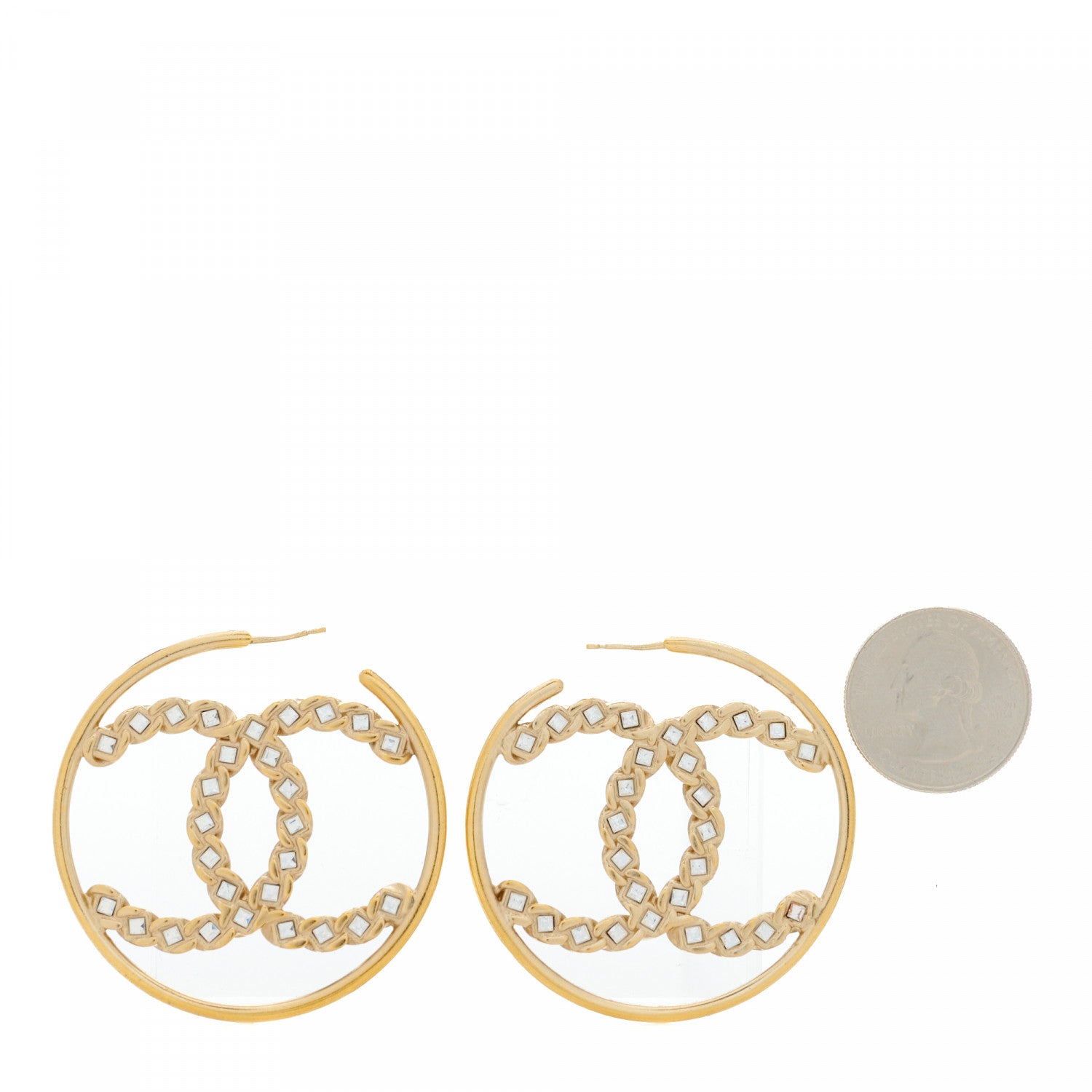 Chanel Crystal High Society CC Hoop Earrings Gold 2 of 5