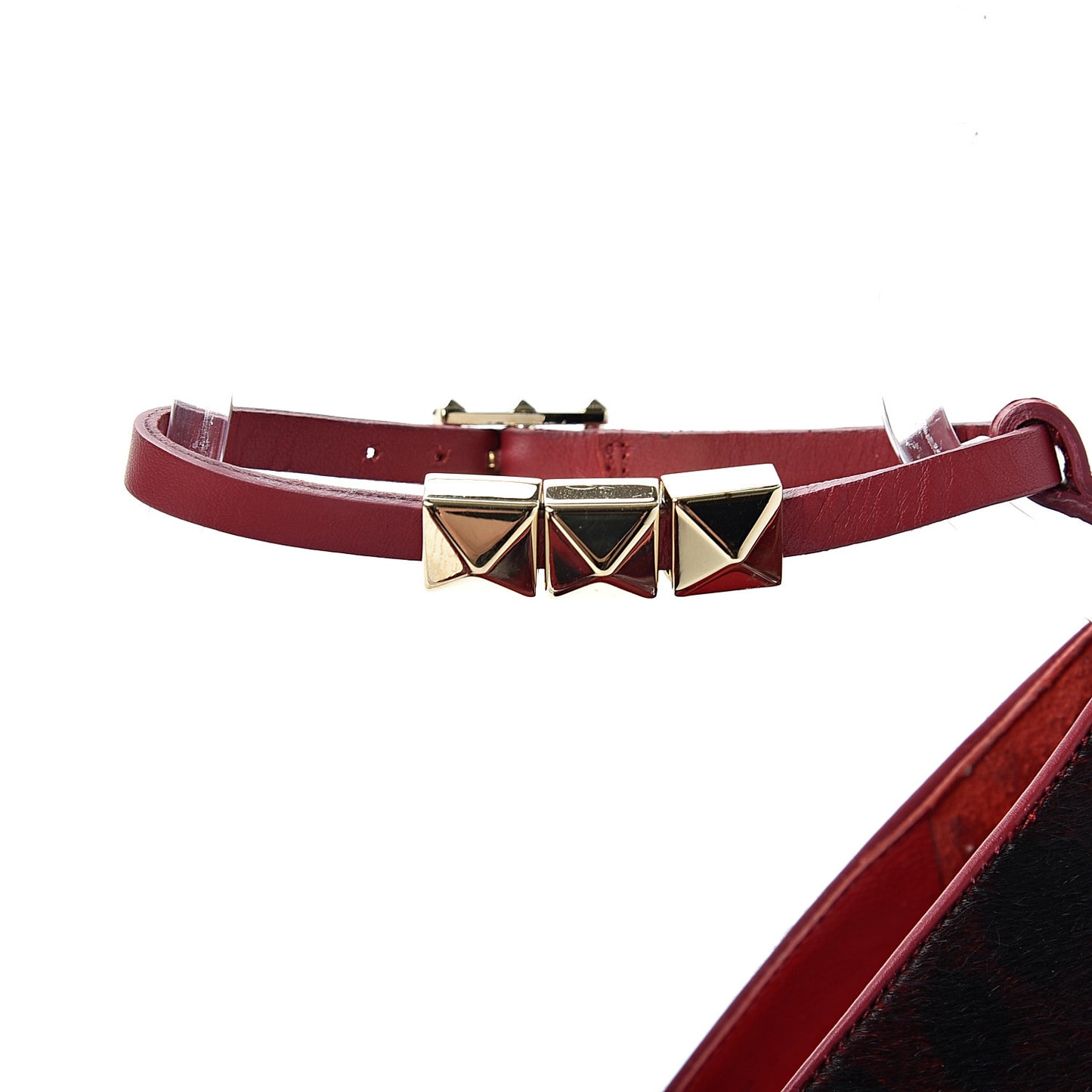 Calf Hair Leopard Print Rouge Absolute Rockstud Ankle Strap Pumps 37 Red Black