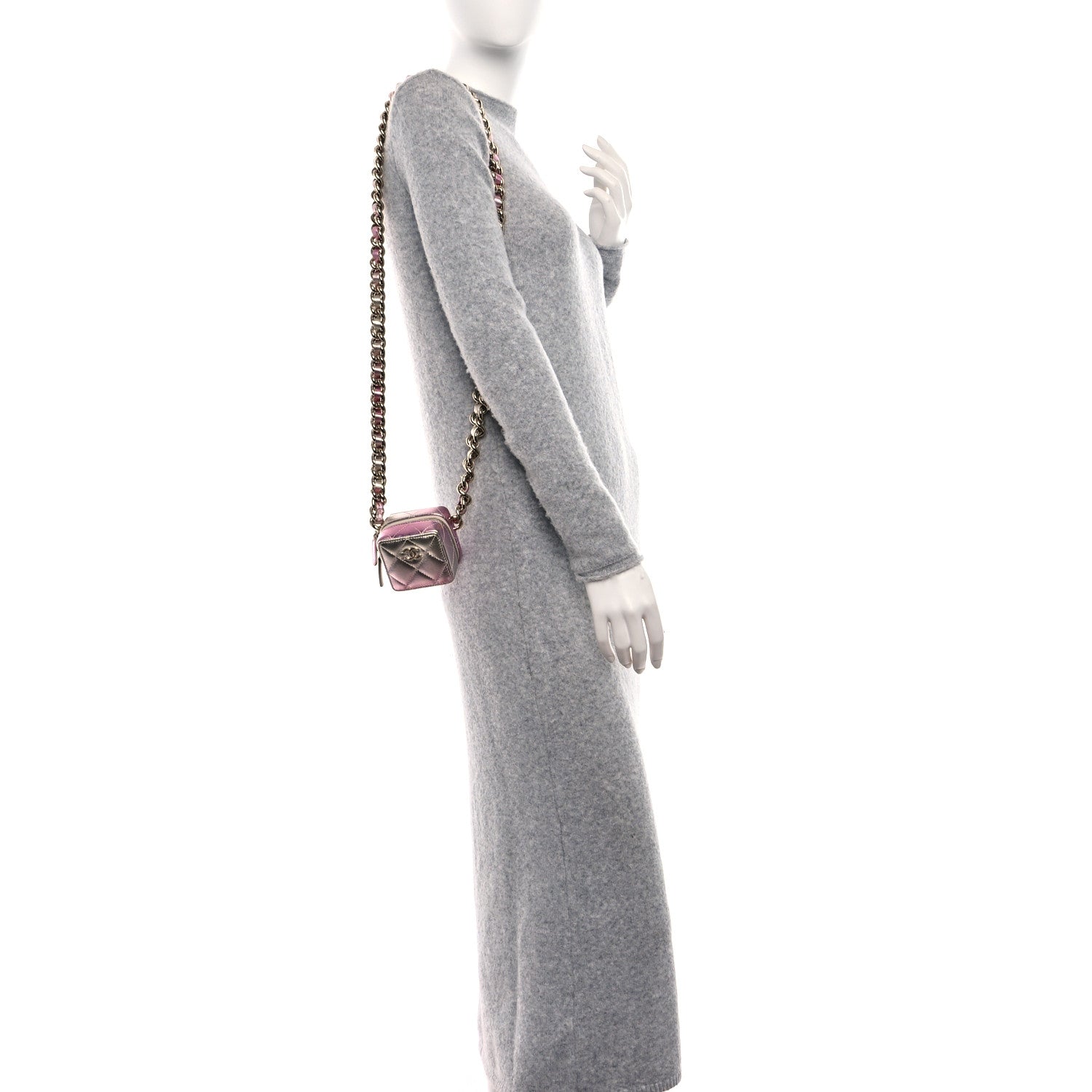 Chanel Gradient Metallic Lambskin Quilted Like A Wallet Clutch With Chain Gold Pink 2 of 9