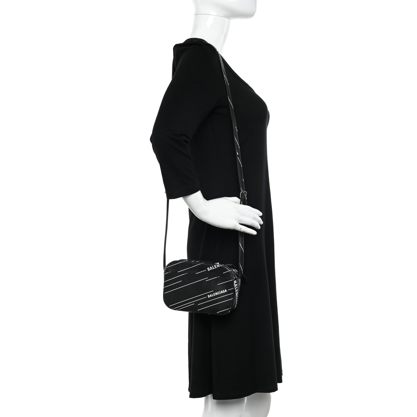Calfskin Logo Print XS Everyday Camera Bag Black White