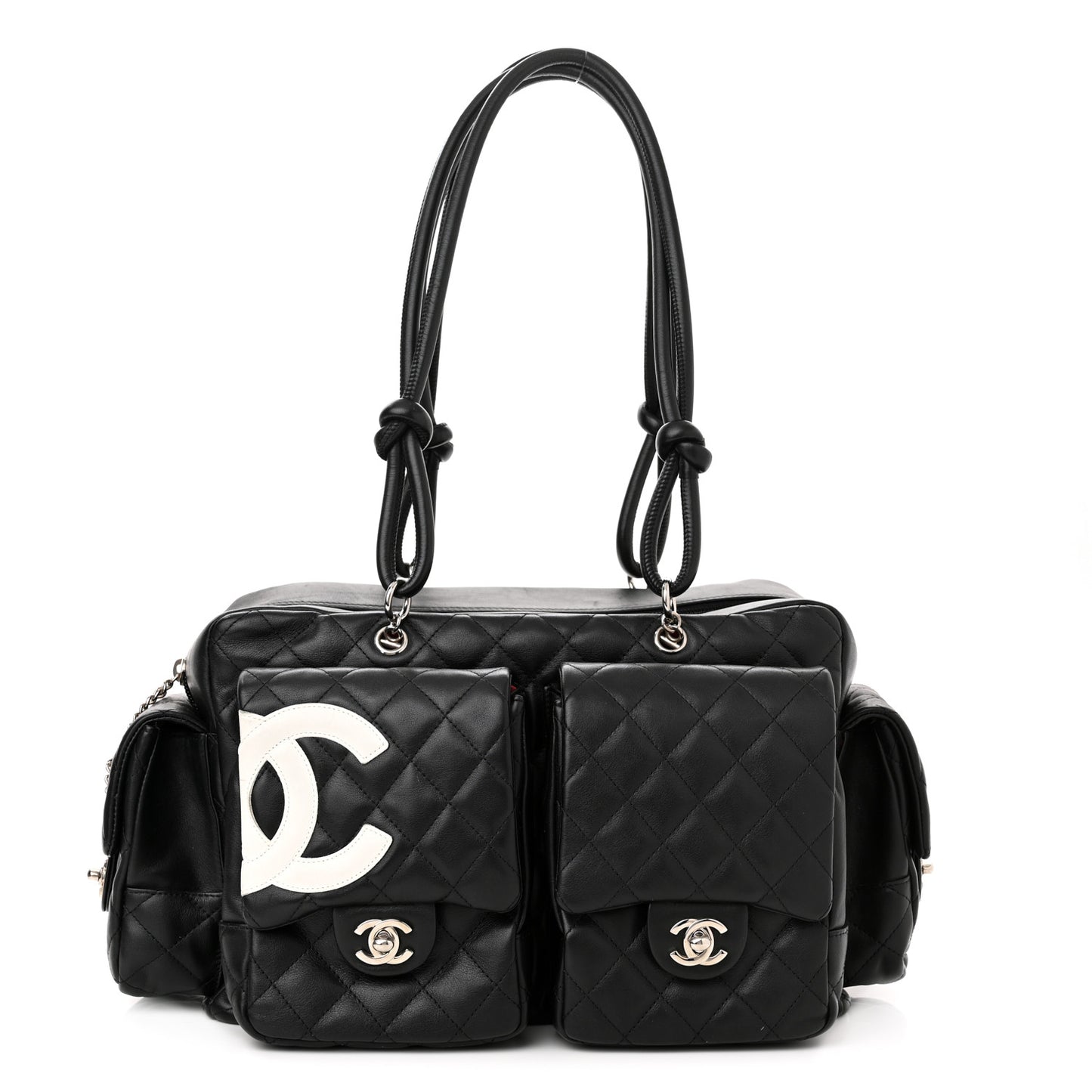 Calfskin Quilted Large Cambon Multipocket Reporter Black White