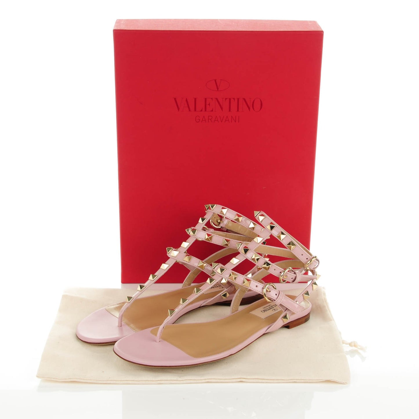 Patent Rockstud Ankle Wrap Flat Thong Sandals 36.5 Cipria