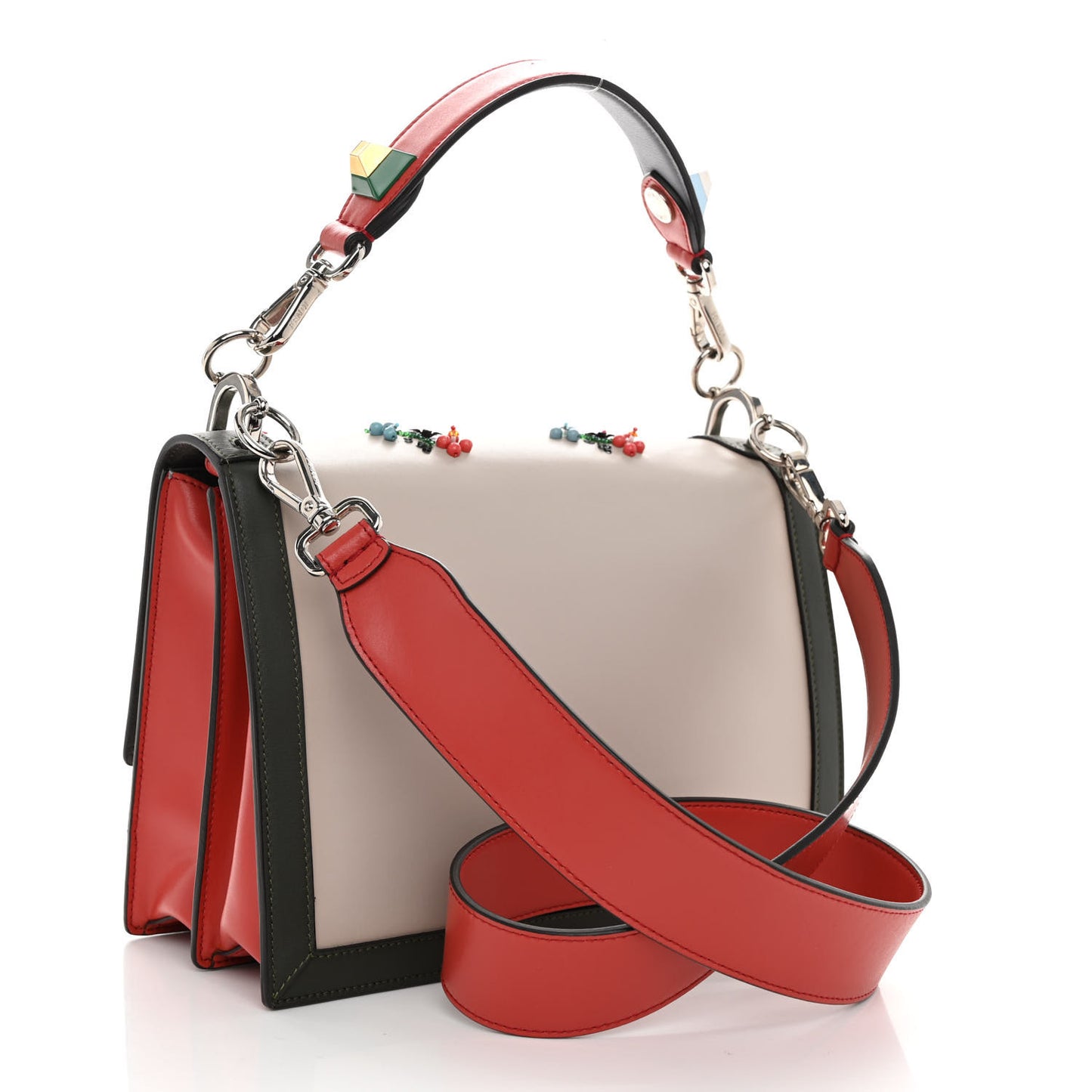 Vitello Liberty Dolce Floral Embroidered Studded Kan I Shoulder Bag Bloody Mary Multicolor