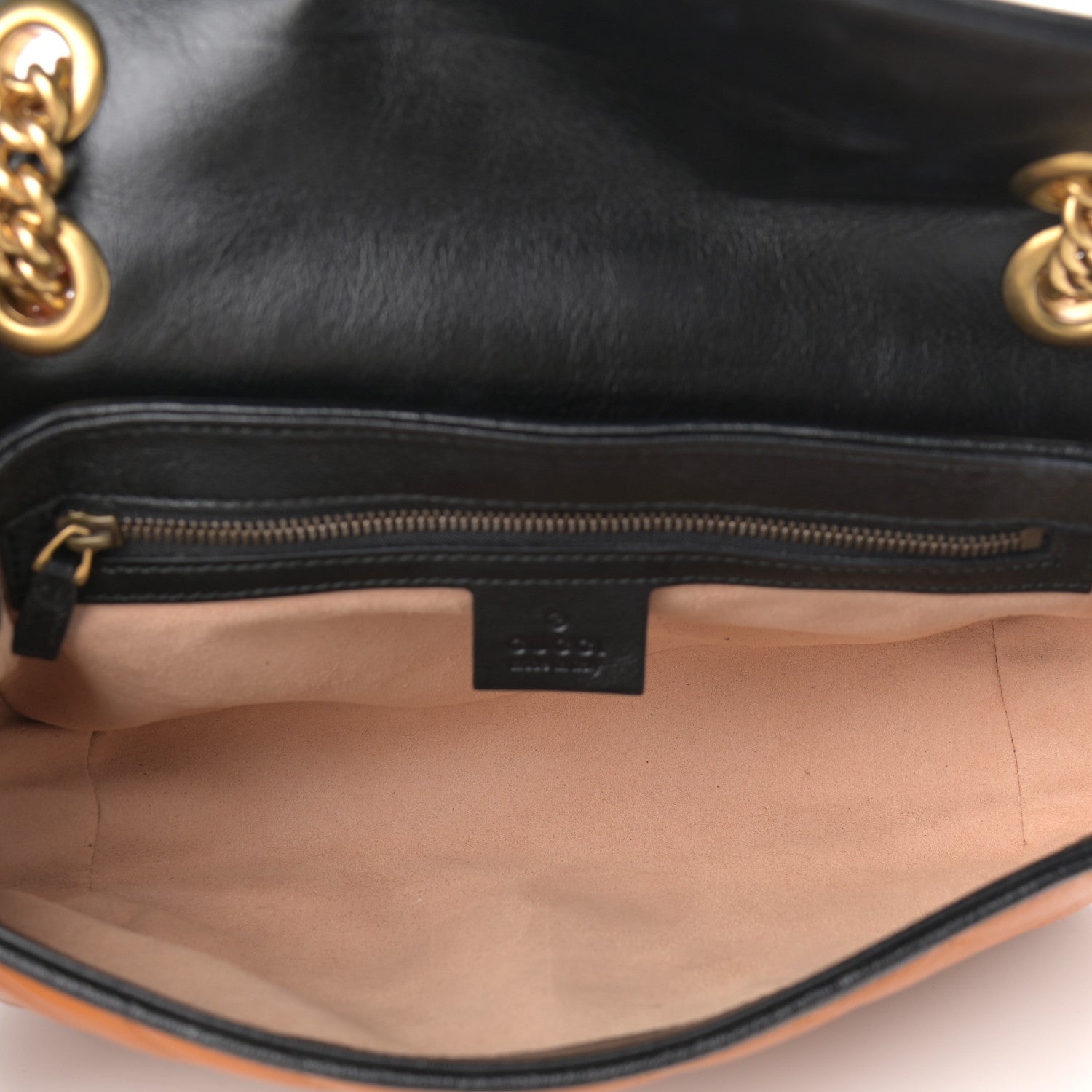 Gucci Vintage Effect Calfskin Matelasse Diagonal Small Torchon GG Marmont Shoulder Bag Cognac Black 5 of 14