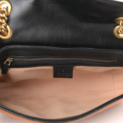 Gucci Vintage Effect Calfskin Matelasse Diagonal Small Torchon GG Marmont Shoulder Bag Cognac Black 5 of 14