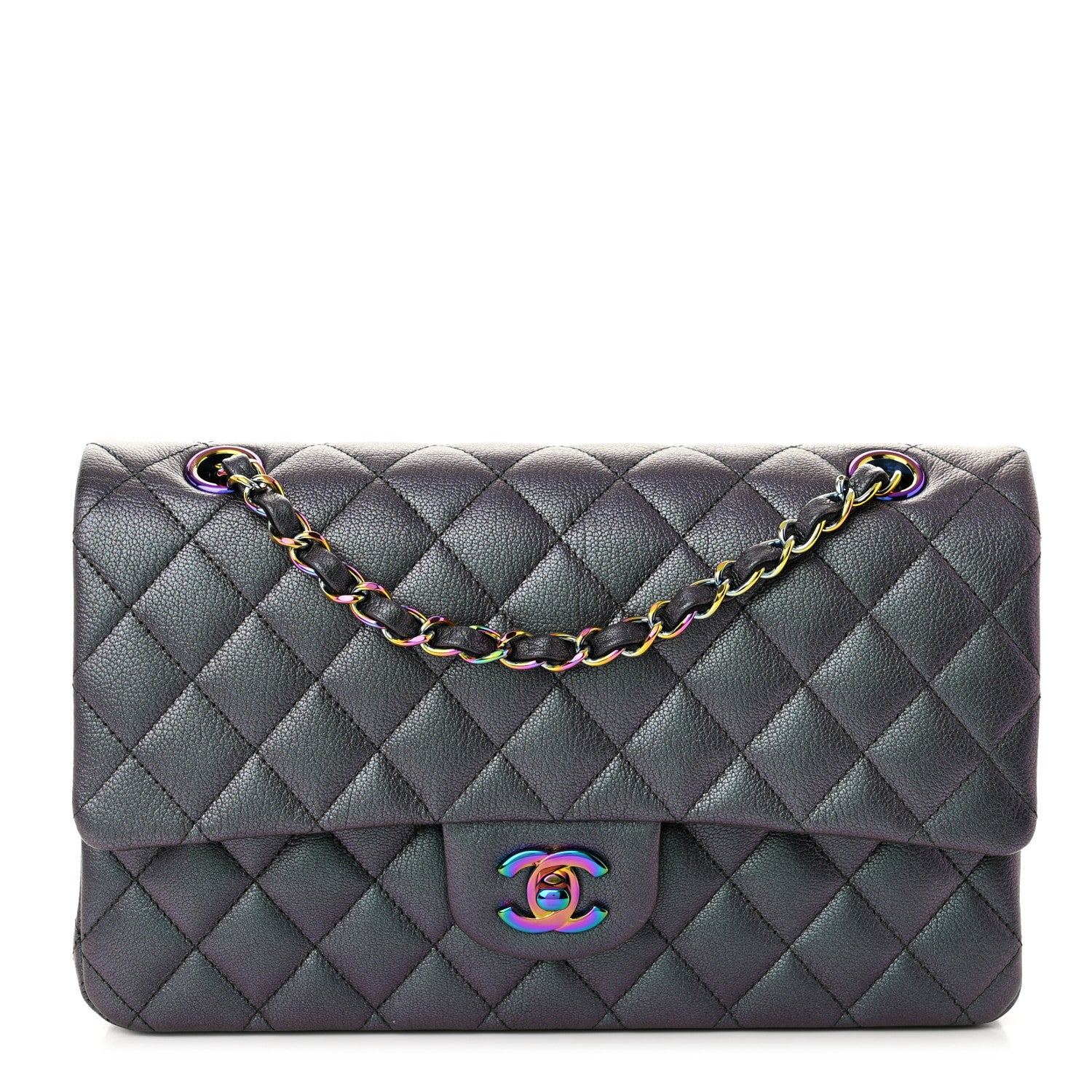Chanel Iridescent Goatskin Quilted Medium Double Flap Purple 1 of 11