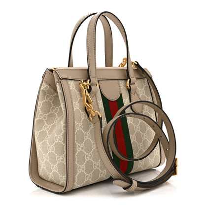 Gucci GG Supreme Monogram Textured Dollar Calfskin Web Small Ophidia Tote Bag Beige Mystic White Oatmeal 3 of 11