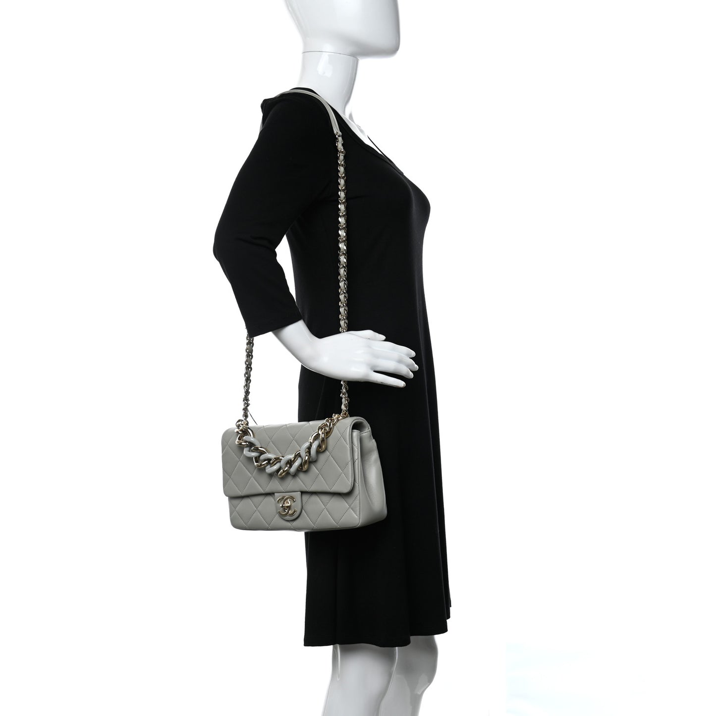 Lambskin Quilted Resin Bi-Color Chain Flap Bag Grey