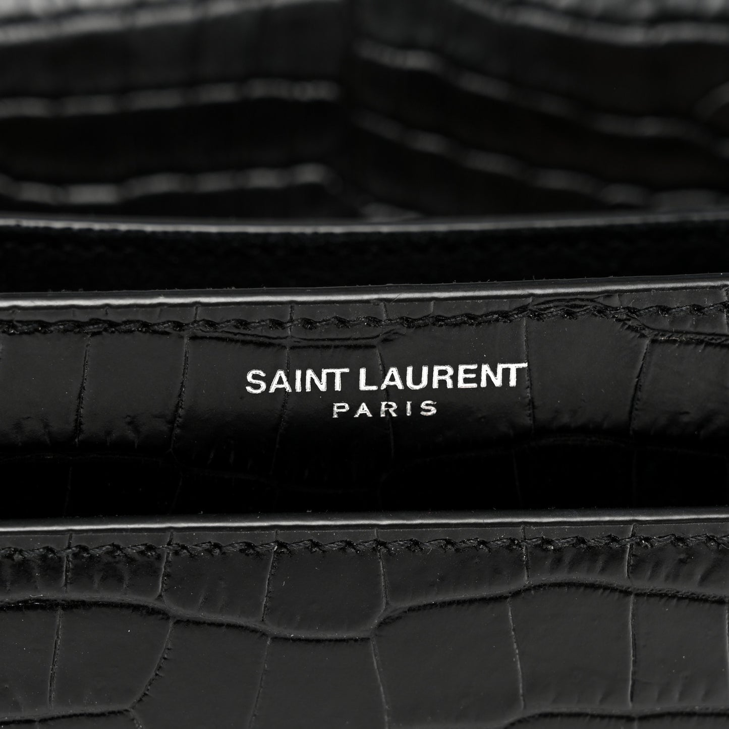 Calfskin Crocodile Embossed Medium Monogram Sunset Black